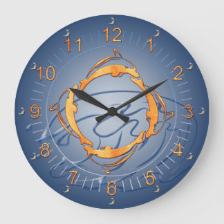 Golden Dolphins Ring Shades of Blue Große Wanduhr