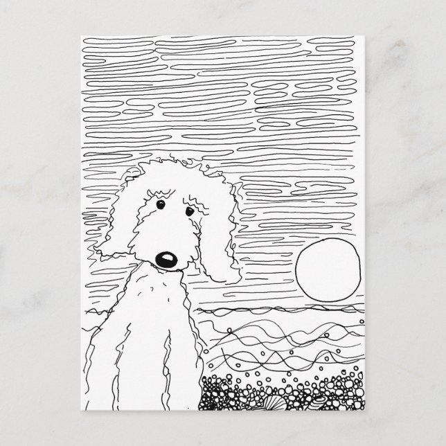 Golden Doodle am Strand Postkarte (Vorderseite)