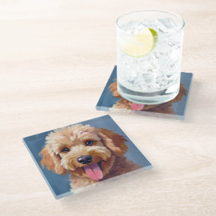 Golden Doodle   Aquarellmalerei Hund Haustier Glasuntersetzer