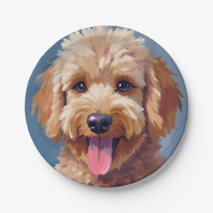 Golden Doodle Aquarellmalerei Hund Haustier Pappteller