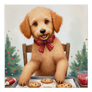 Golden Doodle beim Dekorieren von Weihnachtskeksen Poster