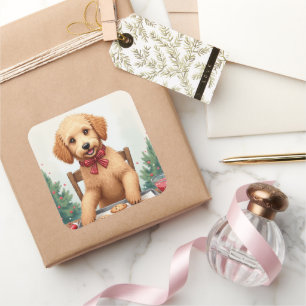Golden Doodle beim Dekorieren von Weihnachtsplätzc Quadratischer Aufkleber