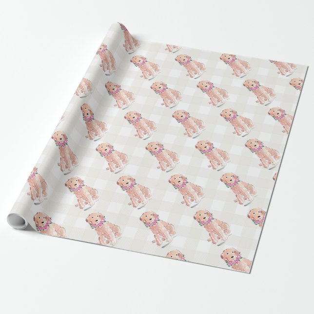 Golden Doodle Blume Gingham Sweet Geschenkpapier (Ungerollt)