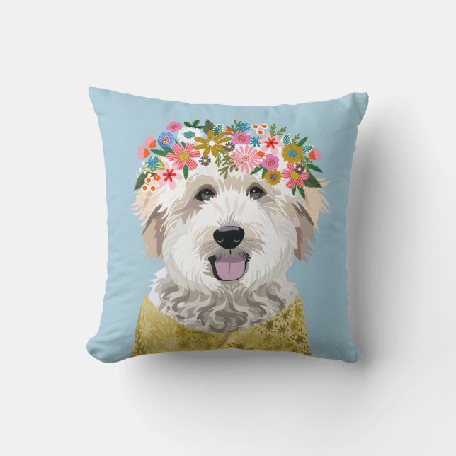Golden Doodle Blume Kronenhunde-Abbildung Kissen (Vorderseite)