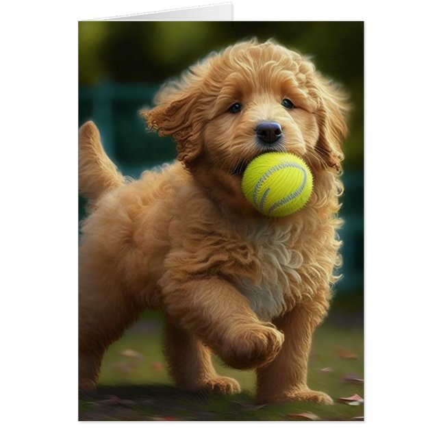 Golden Doodle Chiot Joue à la balle Toutes les Occ (Devant)