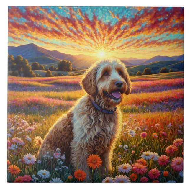 Golden Doodle dog Fliese (Vorderseite)