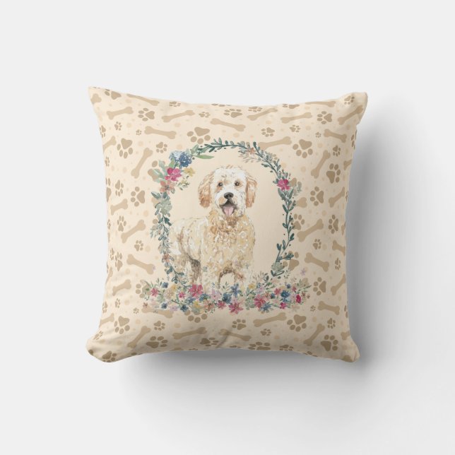 Golden Doodle Doodle Pfote Print & Floral Niedlich Kissen (Vorderseite)