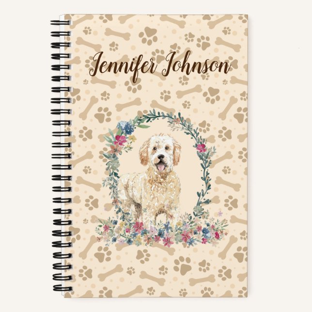 Golden Doodle Doodle Pfote Print & Floral Niedlich Notizbuch (Vorderseite)