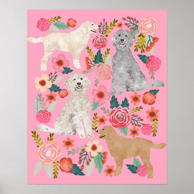 Golden Doodle Floral Dog Kunst Poster (Vorne)