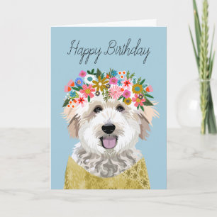 Golden Doodle Flower Crown Karte