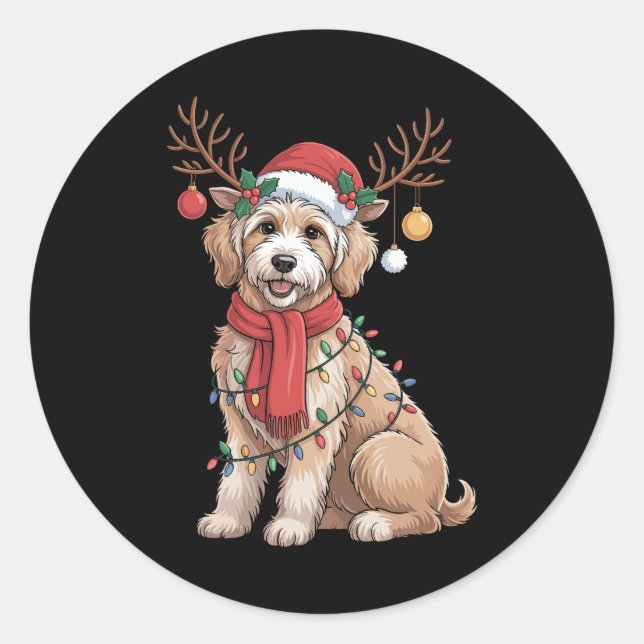 Golden Doodle Gorgeous Reindeer Christmas Tree  Runder Aufkleber (Vorderseite)