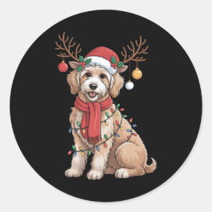Golden Doodle Großartiger Rentier-Weihnachtsbaum  Runder Aufkleber