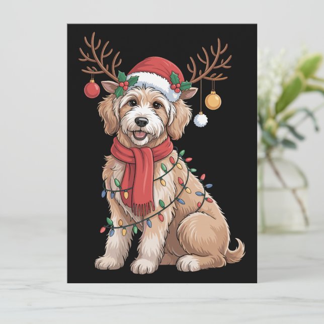 Golden Doodle Hübsches Rentier Weihnachtsbaum  Feiertagskarte (Stehend Vorderseite)