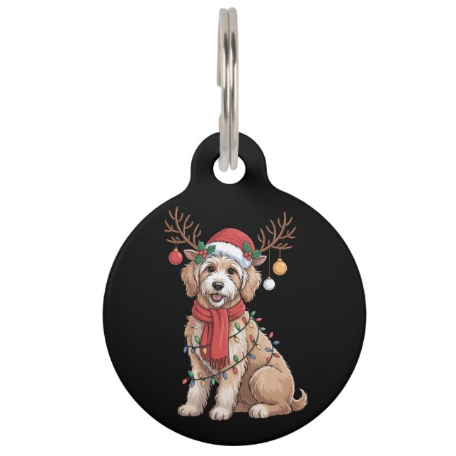 Golden Doodle Hübsches Rentier Weihnachtsbaum  Haustiermarke (Vorderseite)