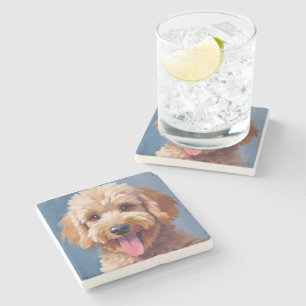 Golden Doodle Hunde-Wasserfarbenmalerei Haustier Steinuntersetzer