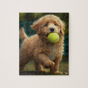 Golden Doodle Puppy Plays Ball