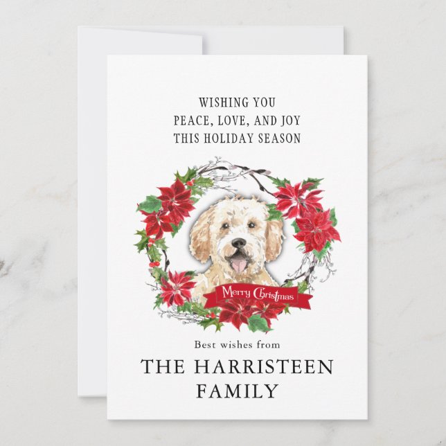 Golden Doodle Watercolor Poinsettia Weihnachten (Vorderseite)