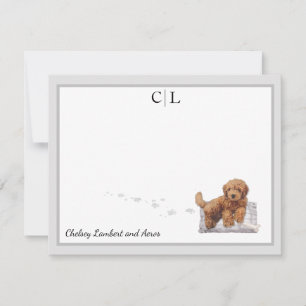 Golden Doodle Welpe Hund Grau Border Monogram Name Mitteilungskarte