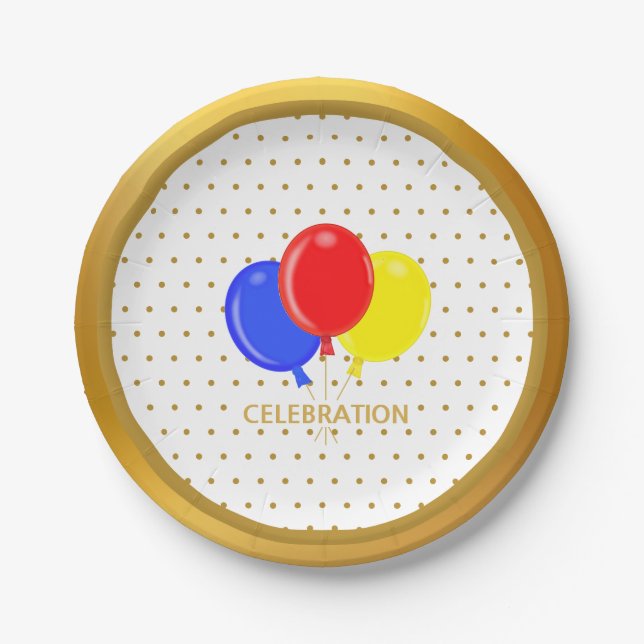 Golden Dots and Balloons Pappteller (Vorderseite)
