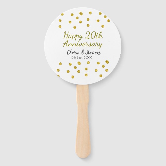 Golden dots glitter happy 20th anniversary wedding fächer (Vorderseite)