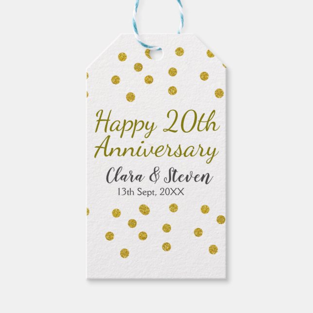 Golden dots glitter happy 20th anniversary wedding geschenkanhänger (Vorderseite)