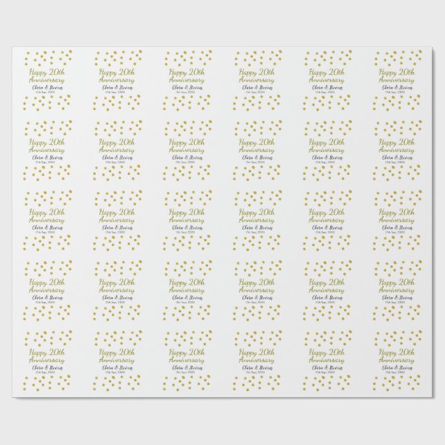 Golden dots glitter happy 20th anniversary wedding geschenkpapier (Flach)