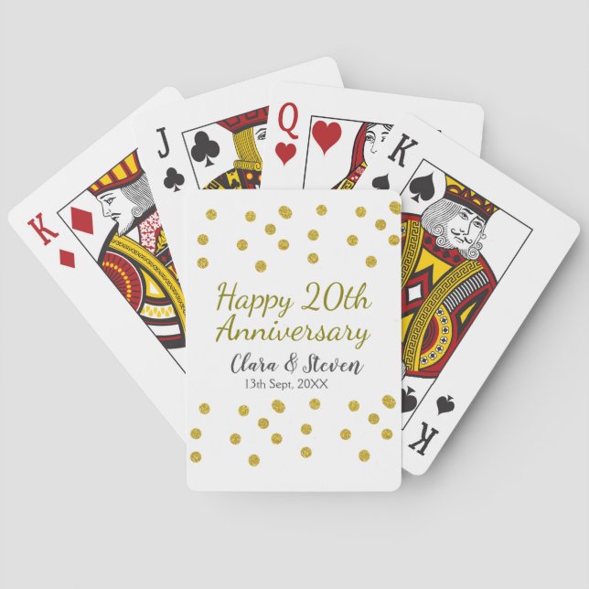 Golden dots glitter happy 20th anniversary wedding spielkarten (Rückseite)