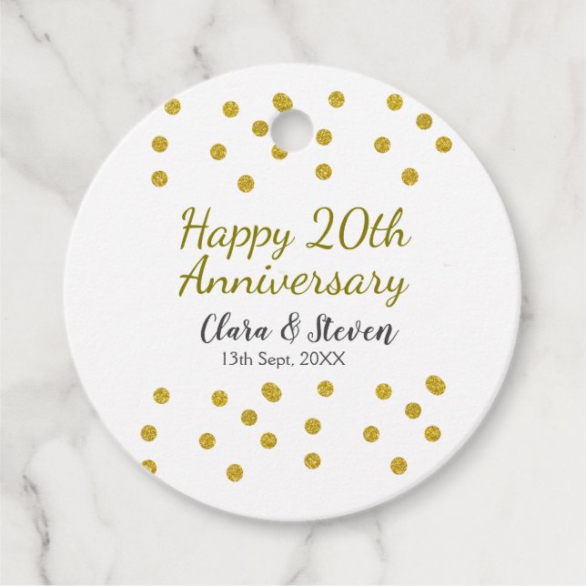 Golden dots Glitzer Happy 20. Jubiläum Hochzeit Geschenkanhänger (Vorderseite)