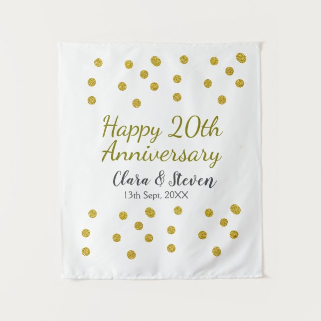 Golden dots Glitzer Happy 20. Jubiläum Hochzeit Wandteppich (Vorderseite)