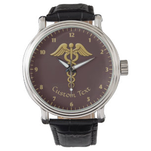 Golden Double Snake Caduceus Armbanduhr