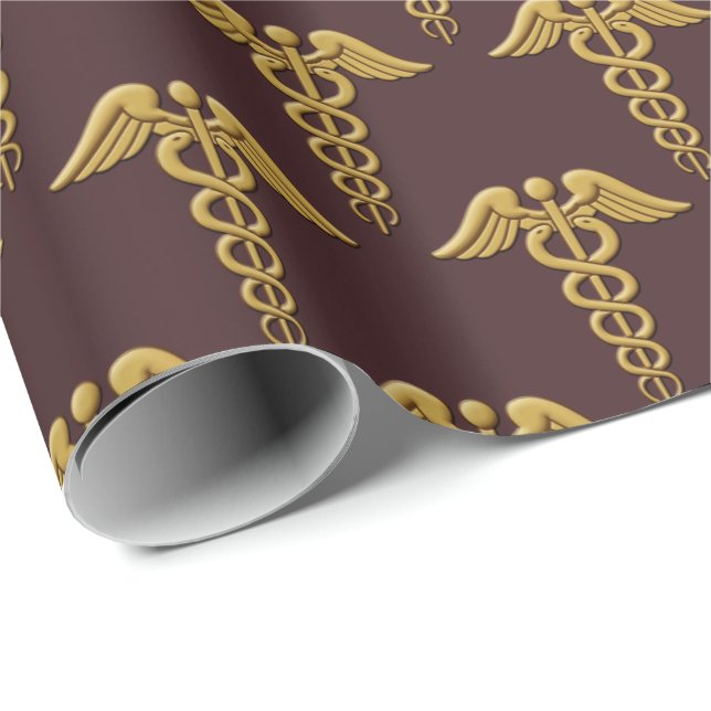 Golden Double Snake Caduceus Geschenkpapier (Rolleneckpunkt)