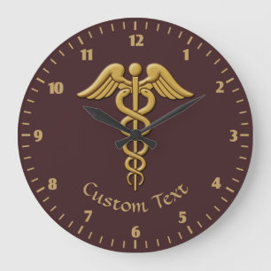 Golden Double Snake Caduceus Große Wanduhr