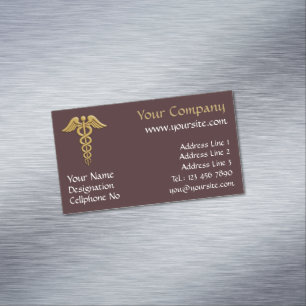 Golden Double Snake Caduceus Magnetische Visitenkarte