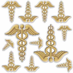 Golden Double Snake Caduceus Sticker Set