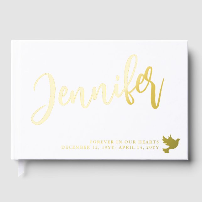 Golden Dove Name in Script White Memorial Gästebuch (Vorderseite)