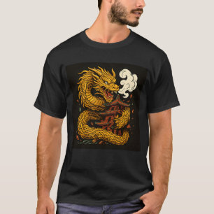 Golden Dragon attackiert Pagode Kunst T-Shirt