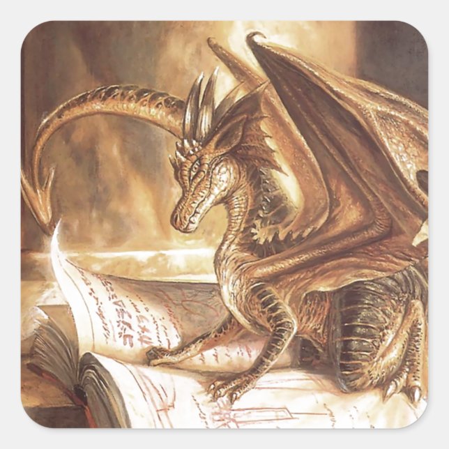 Golden Dragon Book Reading Quadratischer Aufkleber (Vorderseite)