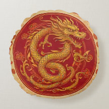 Golden Dragon Chinois nouvelle année Coussin rond