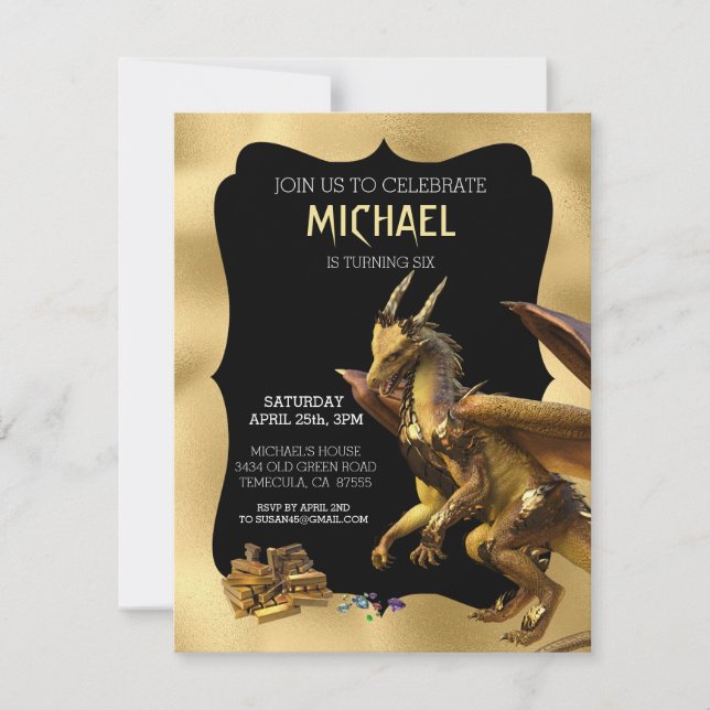 Golden Dragon Fantasy Einladung zum Geburtstag (Vorderseite)