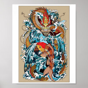 Golden Dragon Gate. Illustration Poster