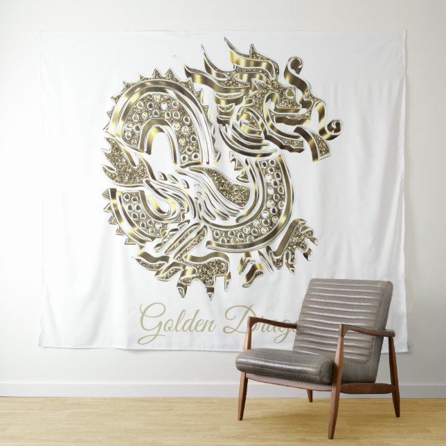 Golden Dragon Logo Imitate Gold Foil Elegante Wandteppich (Beispiel (Horizontal))