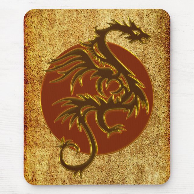 Golden Dragon Sun | Antiker Stil Mousepad (Vorne)