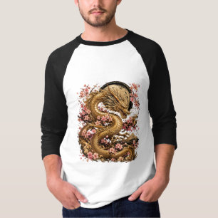Golden Dragon und Sakura-Blüten-Ästhetik-Laptop T-Shirt