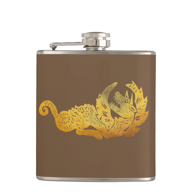 Golden Dragon Vinyl Wrapped Flask Flachmann (Vorderseite)