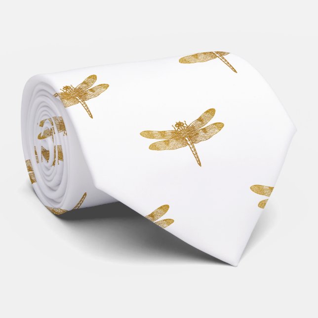 Golden Dragonfly Repeat Gold Metallic Foil Krawatte (Gerollt)