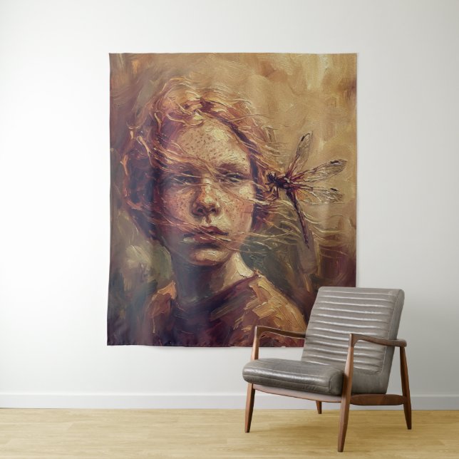 Golden Dragonfly Whisper – Warm Impressionist Oil  Wandteppich (Beispiel)