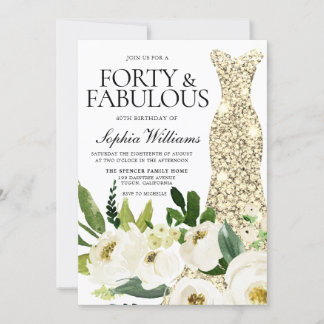 Golden Dress 40 & Fabulous 40. Geburtstag Einladung