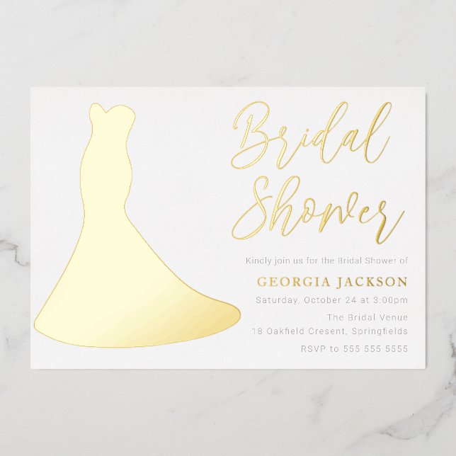 Golden Dress Foil Silhouette Brautparty Gold Folieneinladung (Vorderseite)