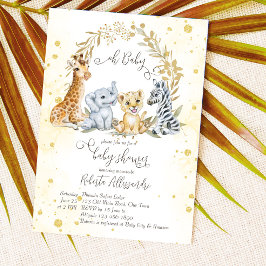 Golden Dschungel Savanna Safari Tiere Babydusche Einladung