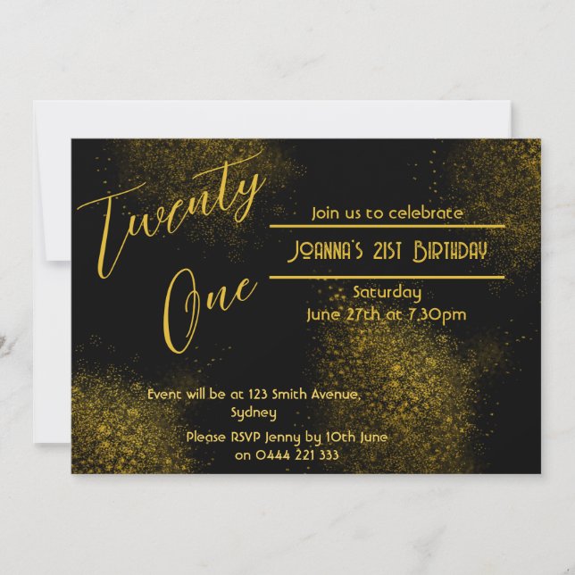 Golden Dust 21st Birthday Invitation (Devant)
